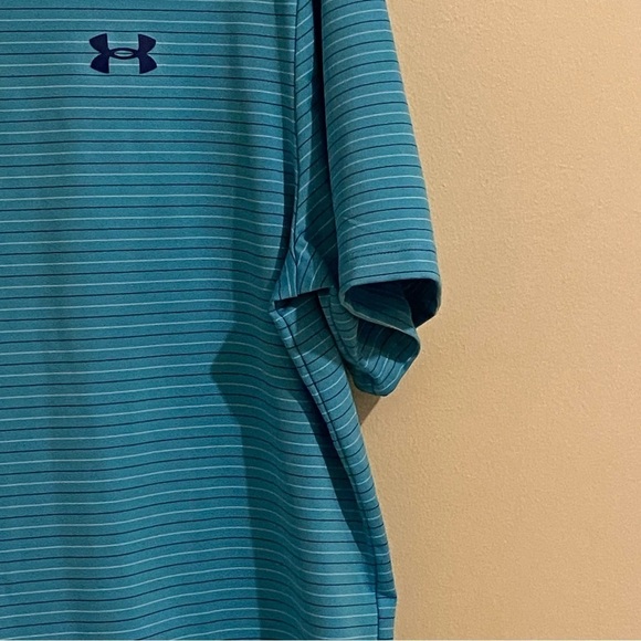 Under Armour Shirt Mens Large Teal Striped Performance Polo Shirt Stretch - Picture 4 of 11